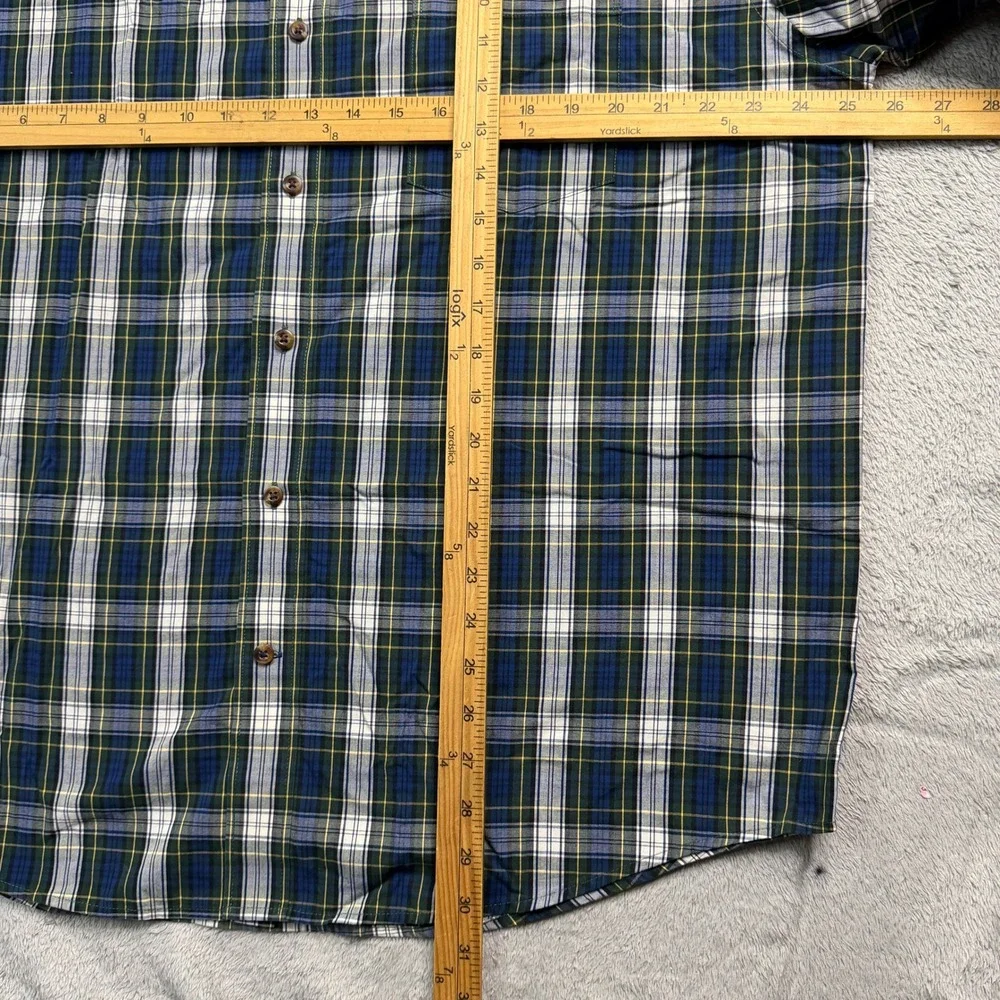 IZOD Mens XL Plaid Button Down Shirt Navy Blue Green White Long Sleeve Cotton